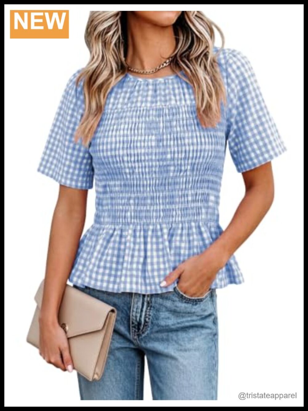 Women's Smocked Cotton Peplum Top with Puff Sleeves